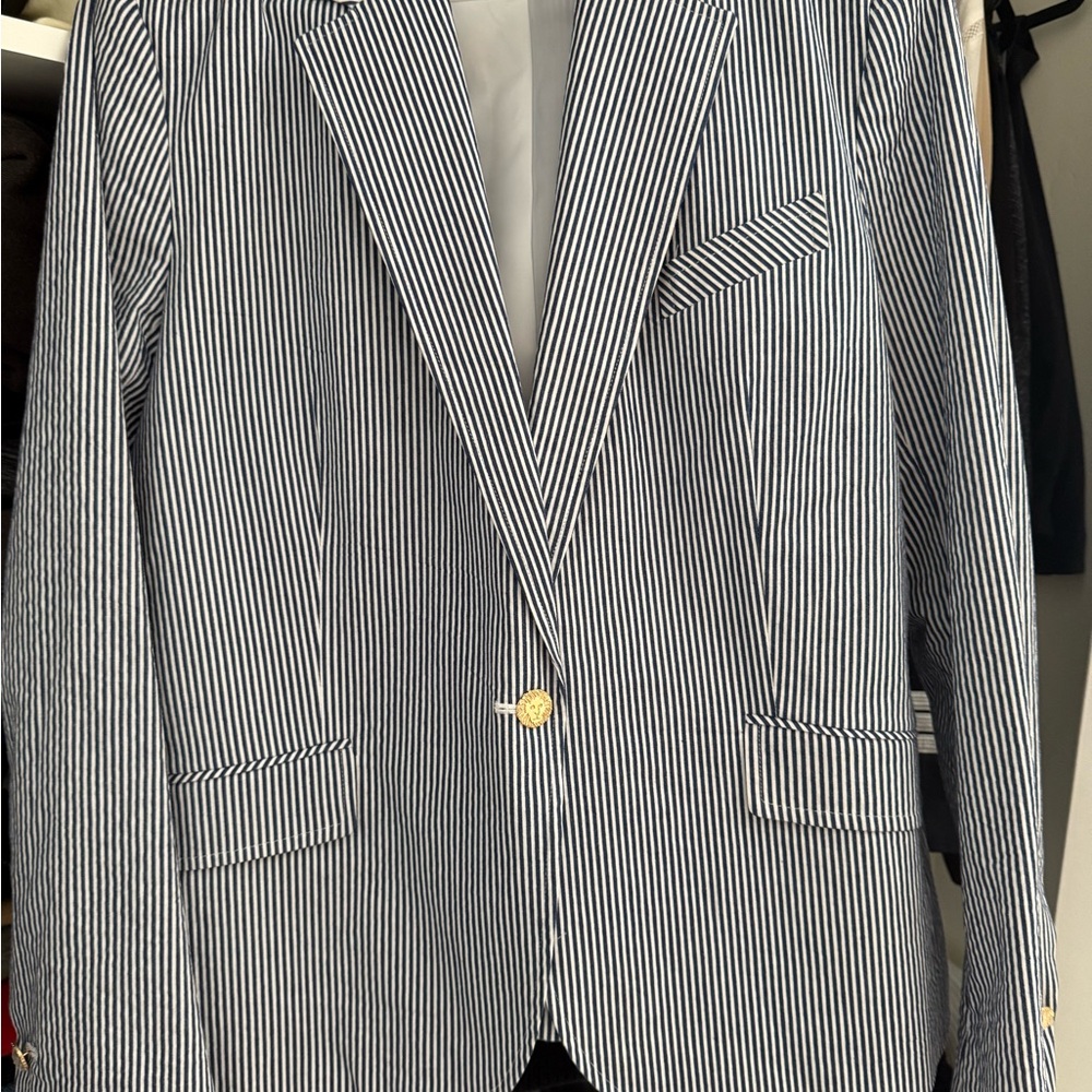 Anne Klein cotton light Blue and White pinstriped Sport Coat with Tailored Fit